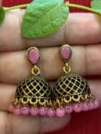 httpssnfancyworld.comwp-contentuploads202410Mehandi-Coloured-Jumka-with-Rose-Pearl-Kundan-Stone.jpg